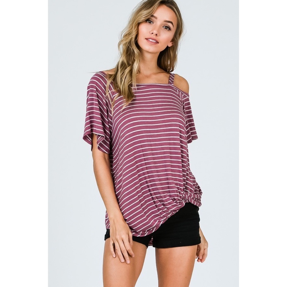 One shoulder stripped top